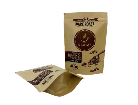 คอมพอสเตอบัล biodegradable Standup Flat Bottom Kraft Paper อาหารบรรจุ ซิปเปอร์ กระเป๋าสะพาย Custom พิมพ์กระเป๋ากาแฟกับวาล์ว