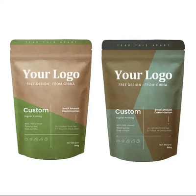 Doypack Ziplock สีน้ําตาล สีขาว กระดาษงานอาชีพ Kraft ถุงยืน อาหาร ขาว ชา กาแฟ แพคเกจ กระเป๋าซิป