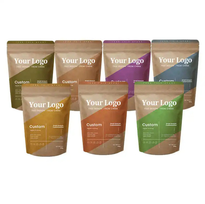 Doypack Ziplock สีน้ําตาล สีขาว กระดาษงานอาชีพ Kraft ถุงยืน อาหาร ขาว ชา กาแฟ แพคเกจ กระเป๋าซิป