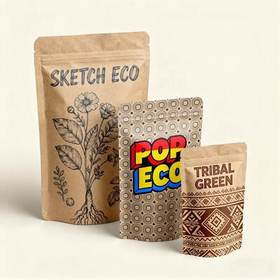 กระดาษไครฟอฟท์สีขาวที่กําหนดเอง สะอาดต่อสิ่งแวดล้อม กระเป๋าอาหาร Pla กระเป๋ากาแฟ ถุงยืนขึ้น Ziplock กระเป๋าที่มีซิป biodegradable