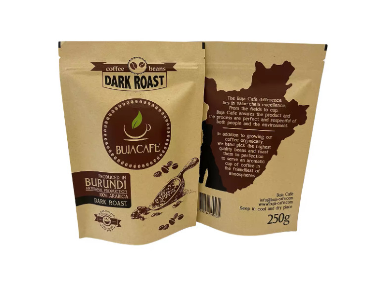 คอมพอสเตอบัล biodegradable Standup Flat Bottom Kraft Paper อาหารบรรจุ ซิปเปอร์ กระเป๋าสะพาย Custom พิมพ์กระเป๋ากาแฟกับวาล์ว