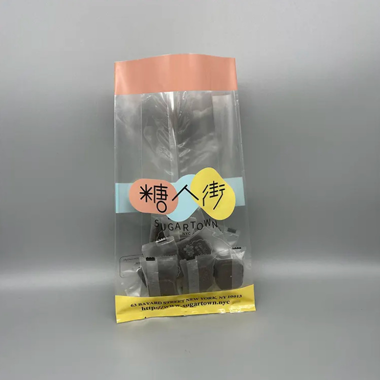 ซีลหลังตามสั่ง กระเป๋าสะพายด้านใส Gusset Quad Seal ยืนขึ้น อาหาร มะเขือเทศ อาหารว่าง ของหวาน ซีลด้านแปด กระเป๋าพลาสติกโปร่งใส