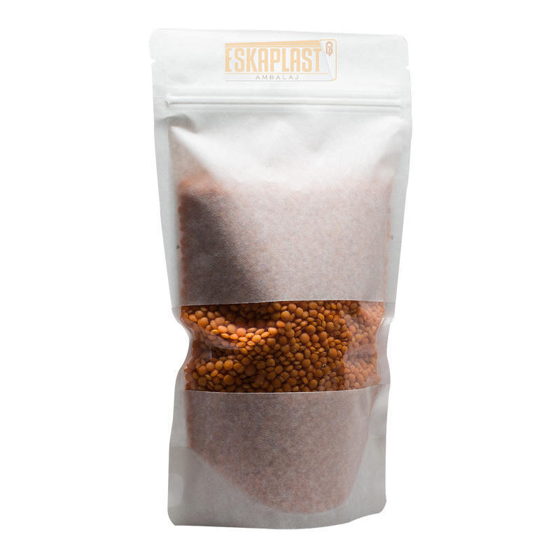 กระเป๋าหนังวัวสีขาว (กระเป๋ายืน) พร้อมหน้าต่างเล็ก กระเป๋าซิปพิมพ์ตามสั่ง กระเป๋ายืนกระดาษครัฟท์/กระเป๋าบรรจุอาหาร