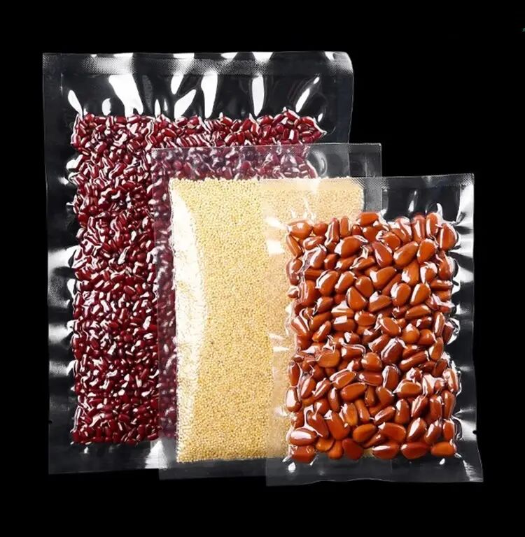 โรงงานขายตรง ถุงบรรจุอาหารไนลอนปิดผนึกสามด้านแบบกำหนดเอง, ถุงสูญญากาศใสสูง, ถุงพลาสติก PE, 100 ชิ้น