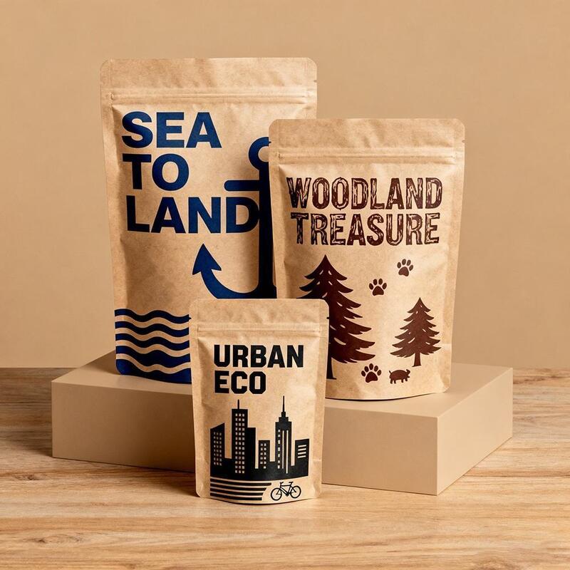 กระดาษไครฟอฟท์สีขาวที่กําหนดเอง สะอาดต่อสิ่งแวดล้อม กระเป๋าอาหาร Pla กระเป๋ากาแฟ ถุงยืนขึ้น Ziplock กระเป๋าที่มีซิป biodegradable